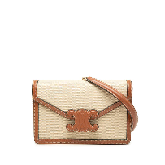 Celine Canvas and Calfskin Cuir Triomphe Margo Wallet on Chain — Beige
