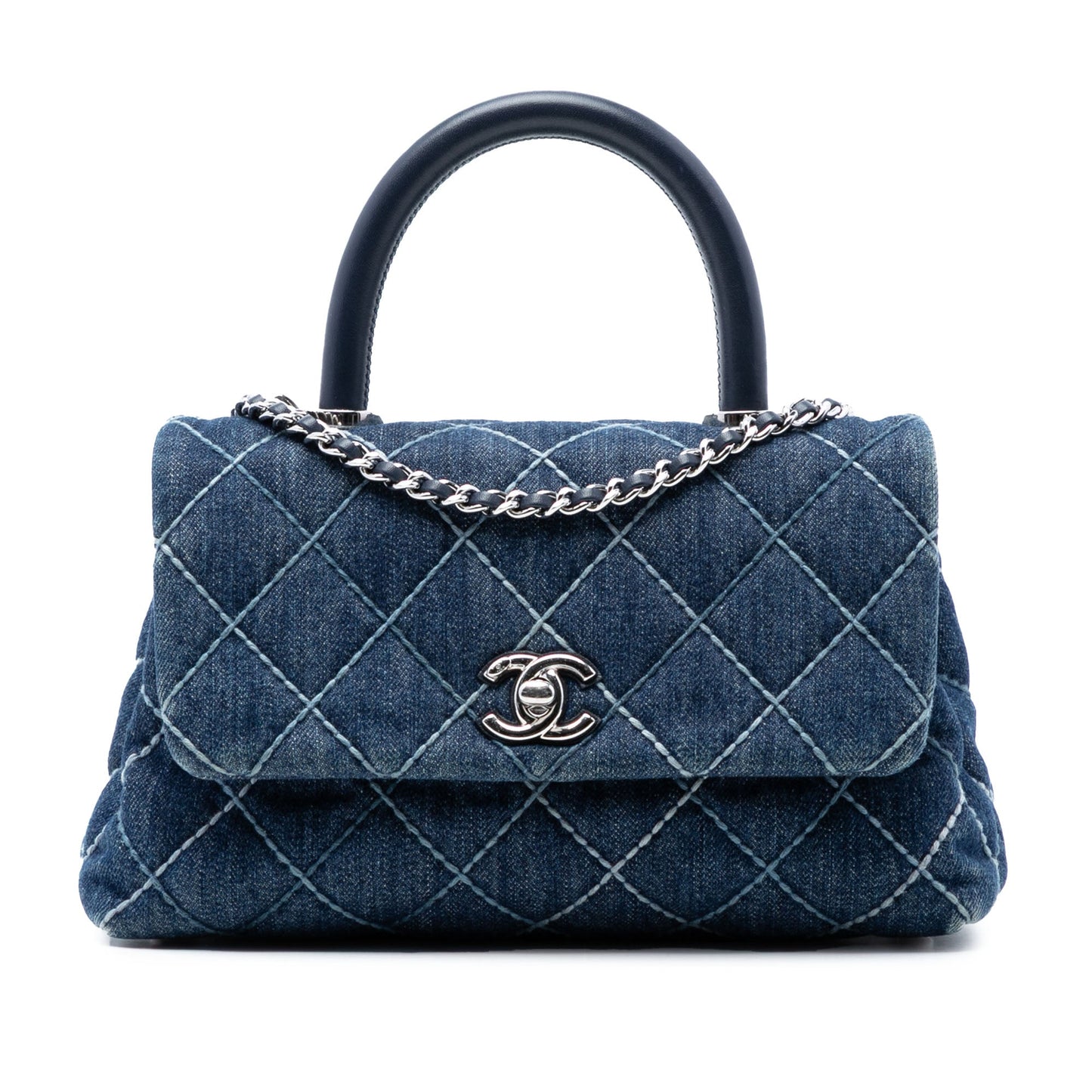 Small Quilted Denim Coco Top Handle Bag