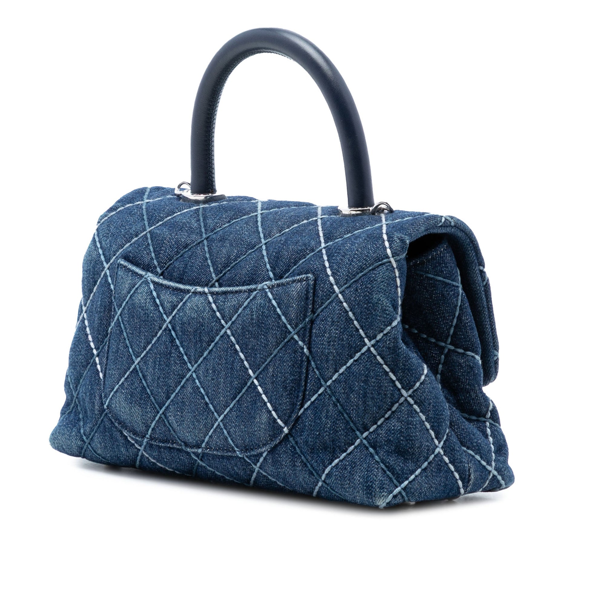 Small Quilted Denim Coco Top Handle Bag