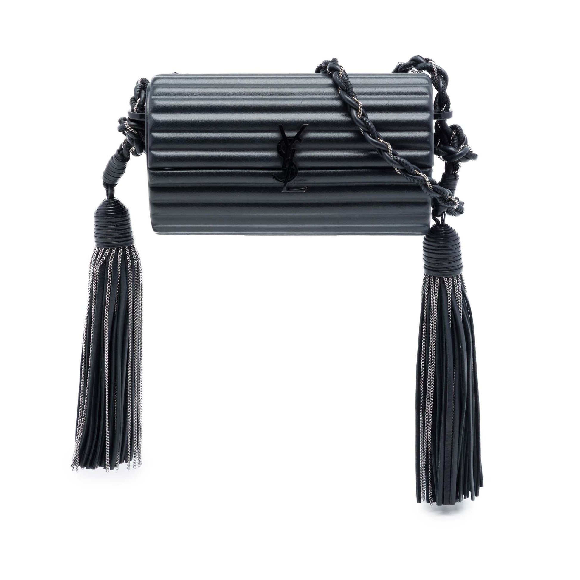 Saint Laurent Ribbed Acrylic Lambskin Fringe Monogram Monochrome Opium Box Bag