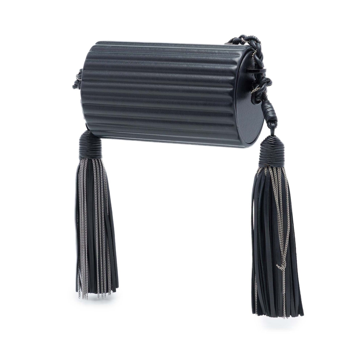 Saint Laurent Ribbed Acrylic Lambskin Fringe Monogram Monochrome Opium Box Bag