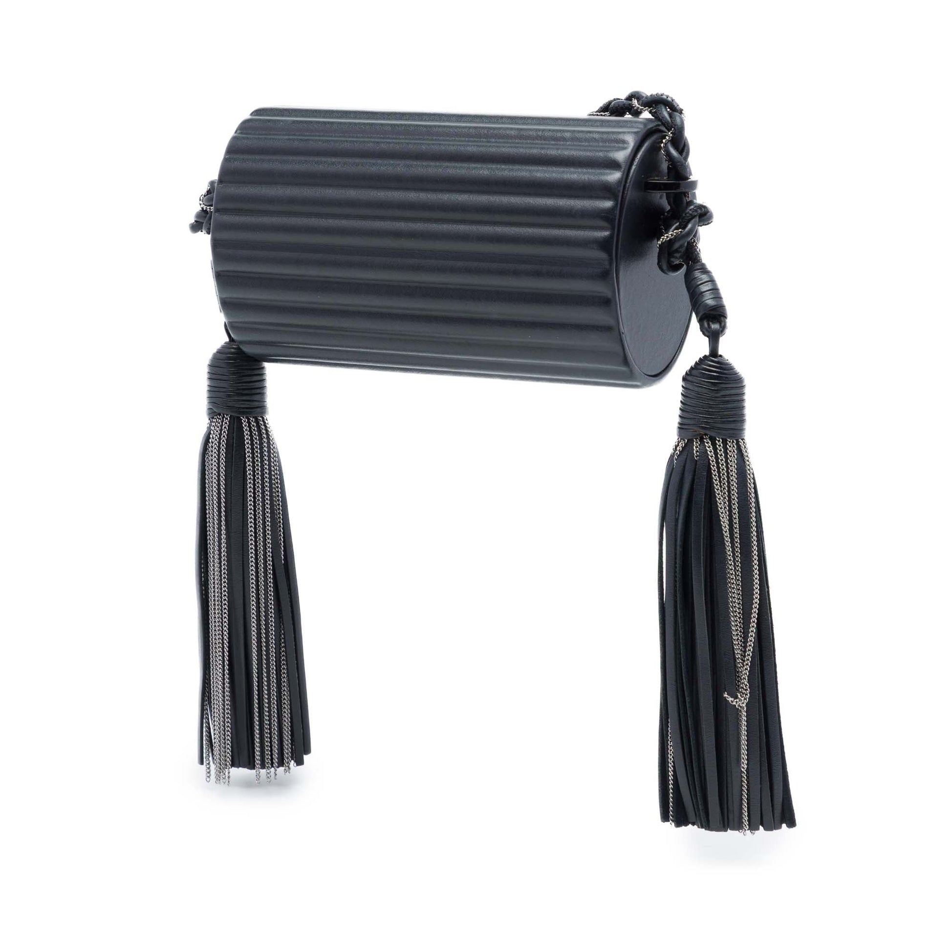 Saint Laurent Ribbed Acrylic Lambskin Fringe Monogram Monochrome Opium Box Bag