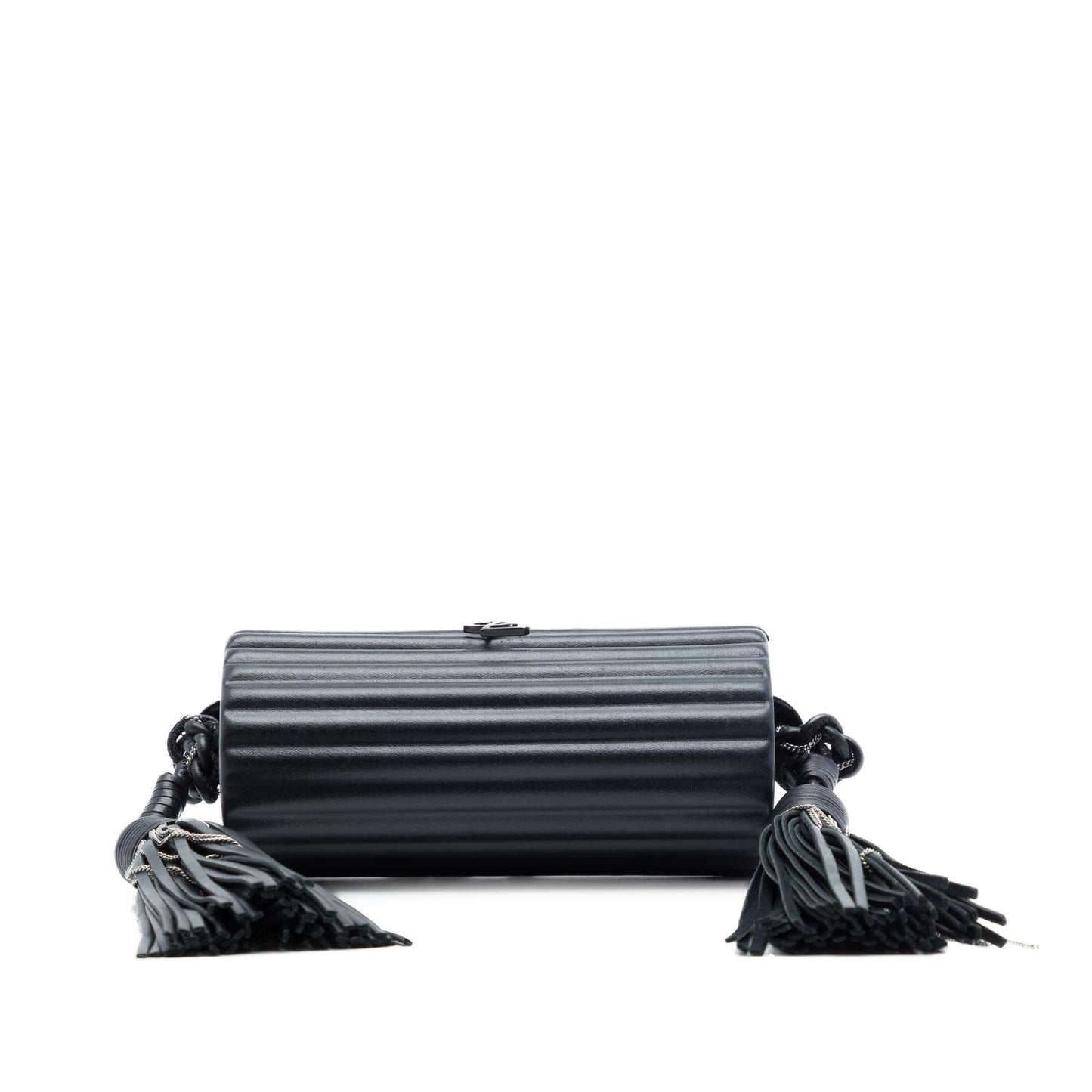 Saint Laurent Ribbed Acrylic Lambskin Fringe Monogram Monochrome Opium Box Bag