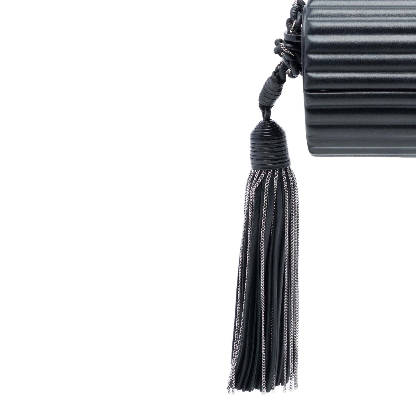 Saint Laurent Ribbed Acrylic Lambskin Fringe Monogram Monochrome Opium Box Bag