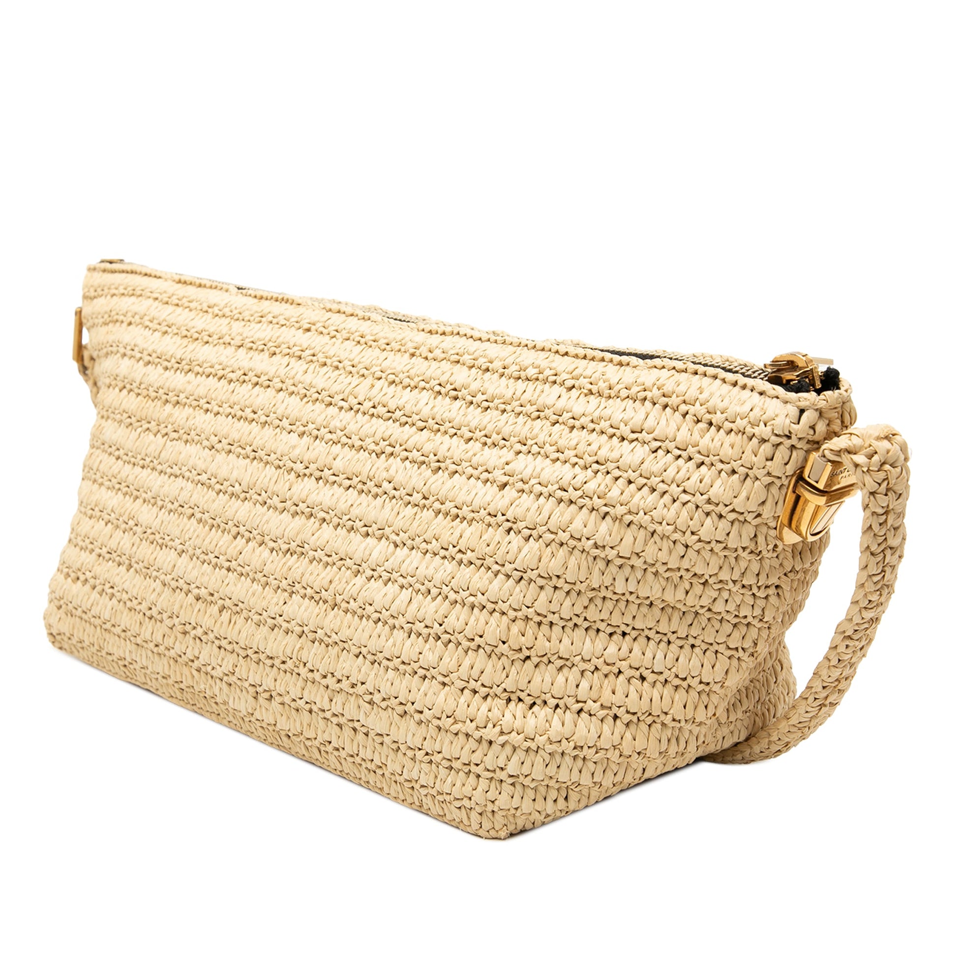 Woven Raffia Le Tuc Logo Shoulder Bag