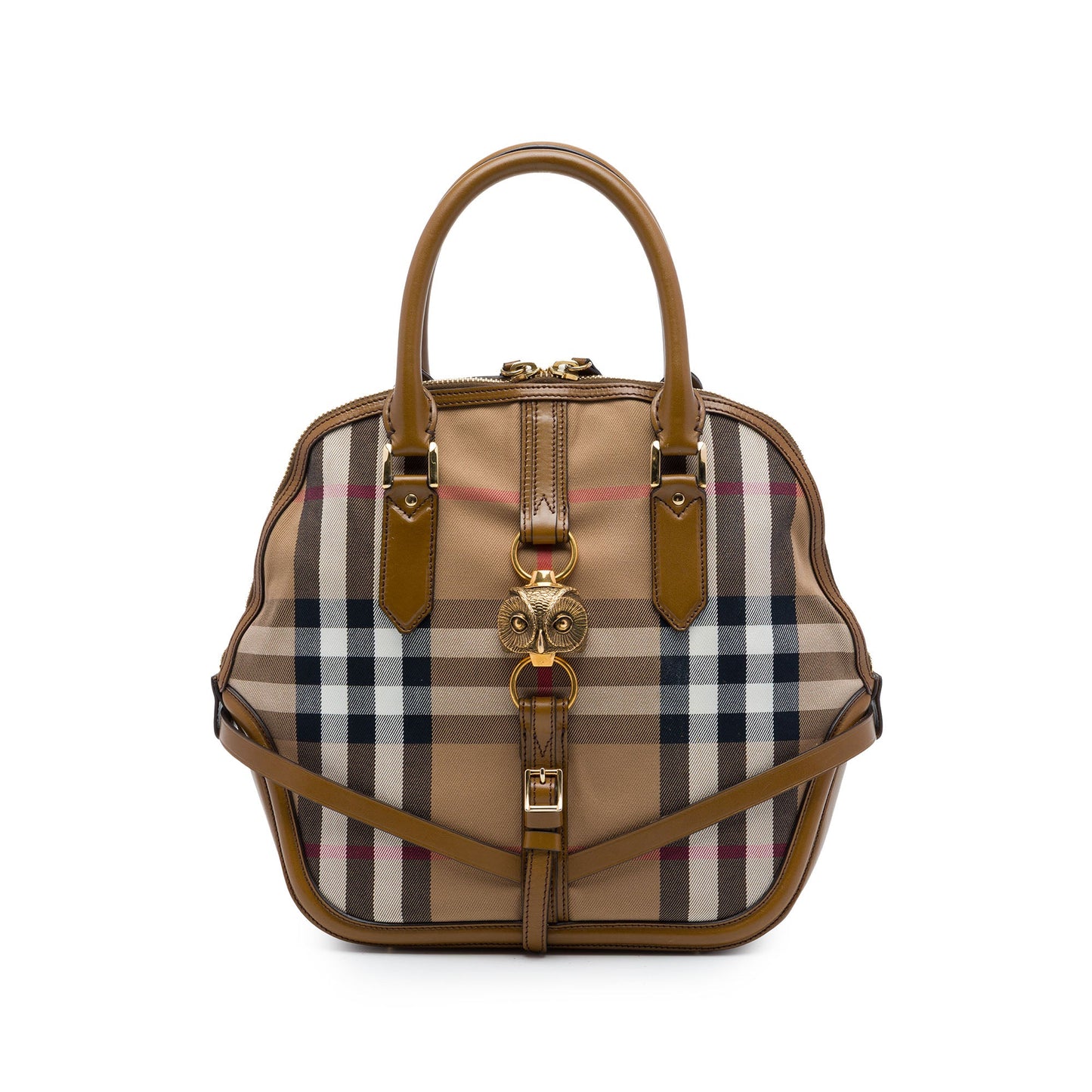 Burberry Medium House Check Canvas Bridle Owl Orchard Handbag