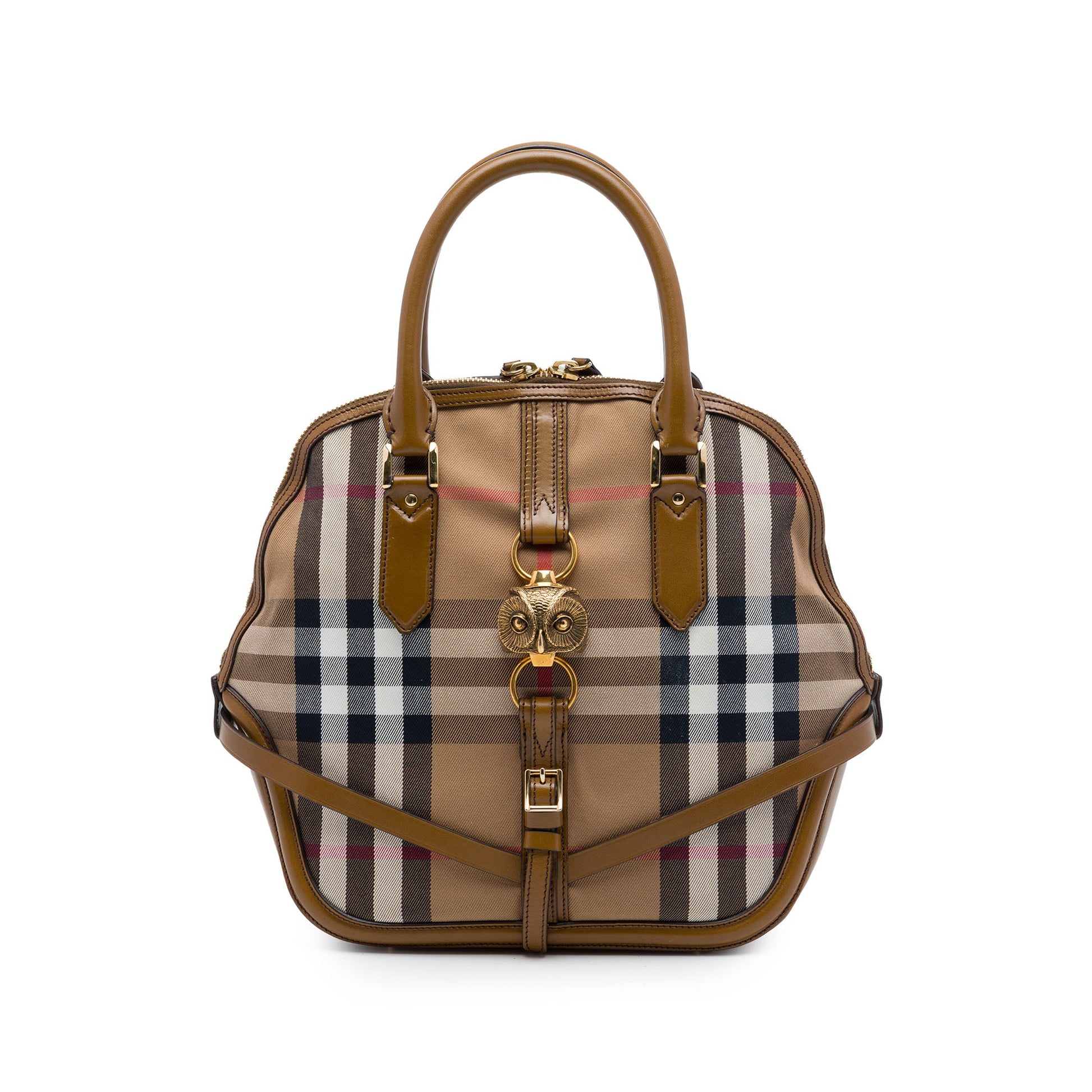 Burberry Medium House Check Canvas Bridle Owl Orchard Handbag