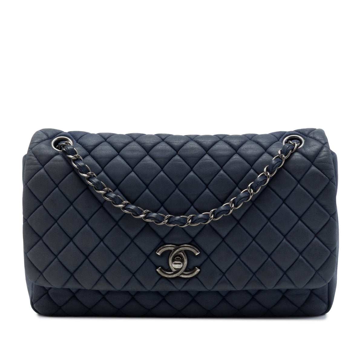 Chanel Large Quilted Iridescent Calfskin New Bubble Flap — Blue