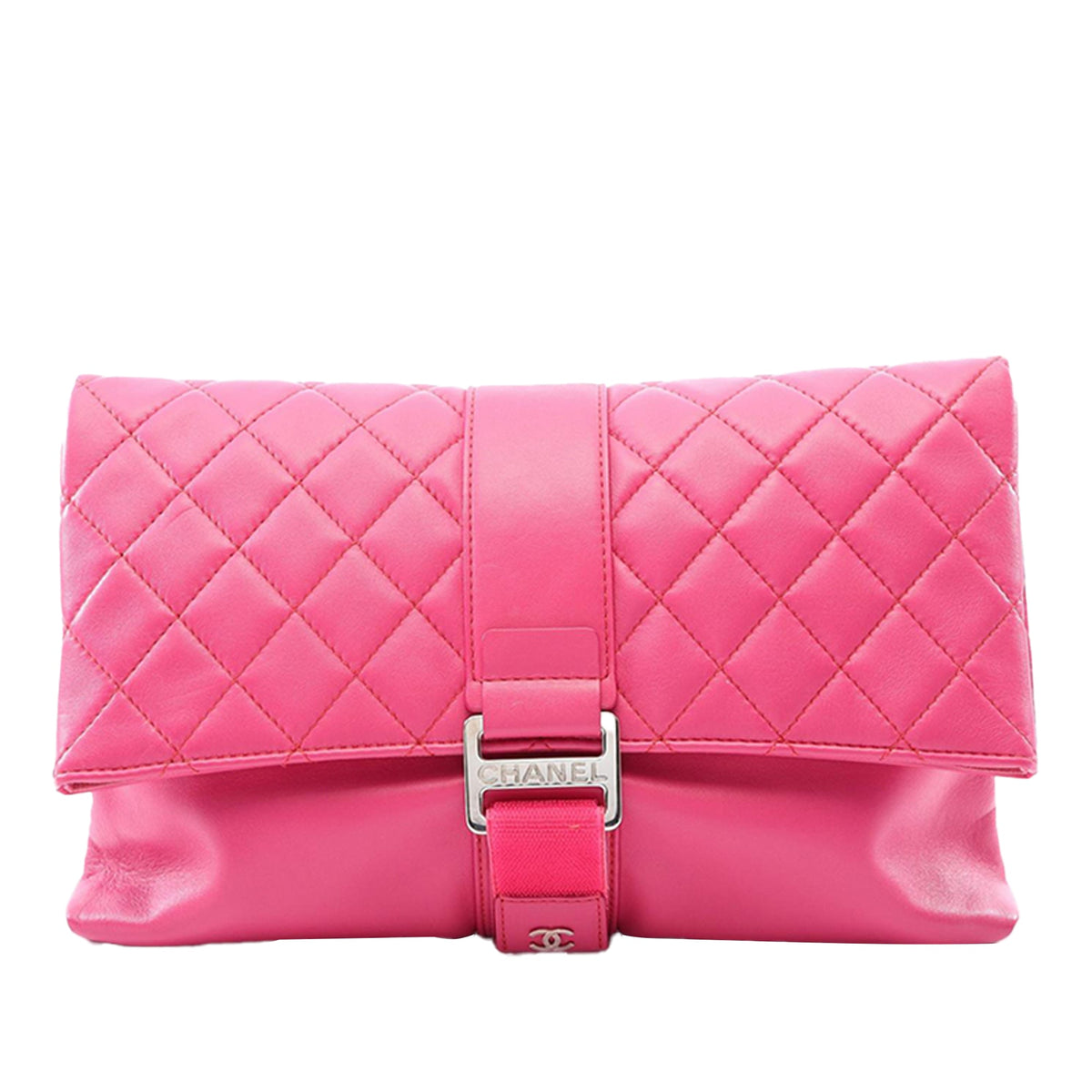 Chanel Quilted Lambskin Foldover Clutch — Pink