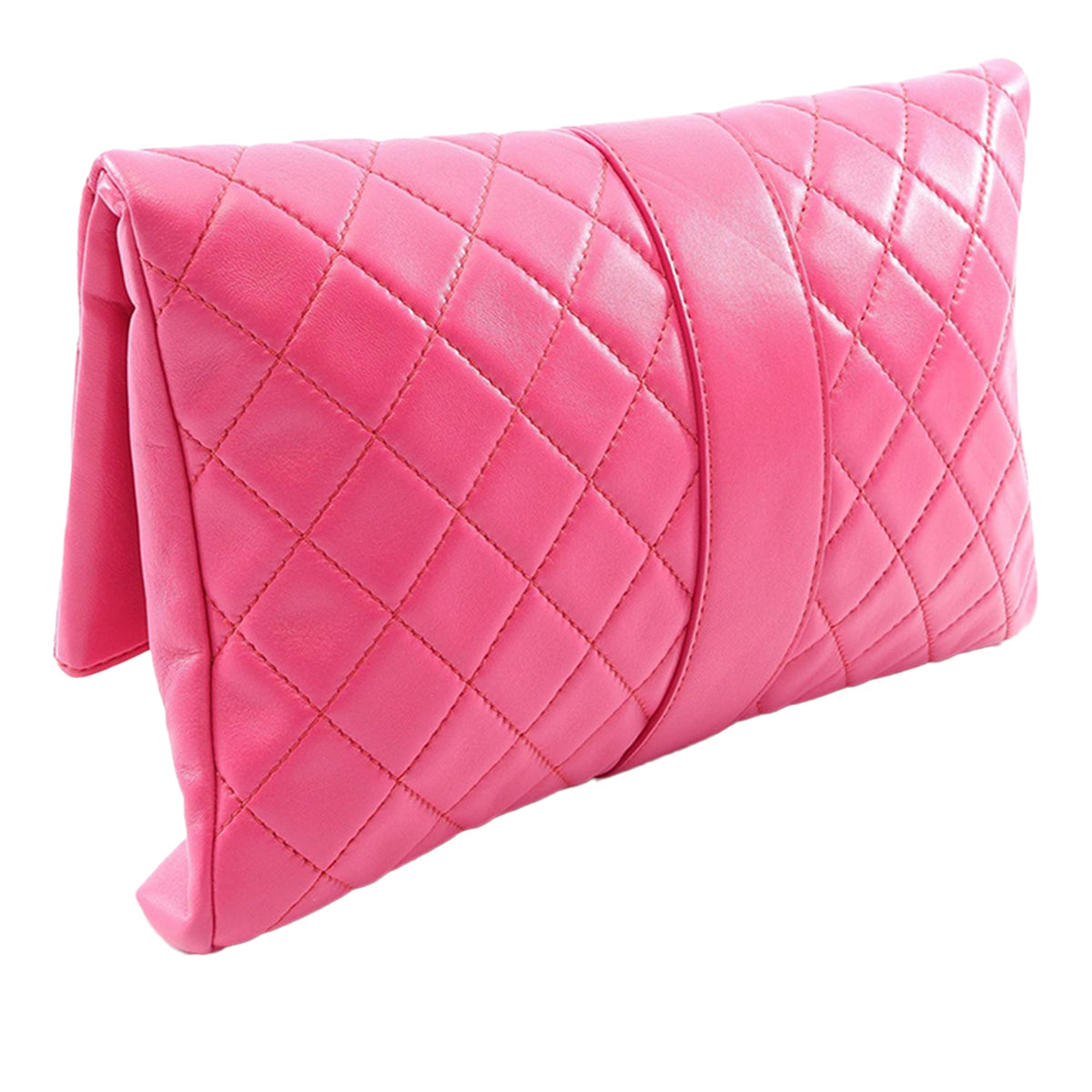 Chanel Quilted Lambskin Foldover Clutch — Pink
