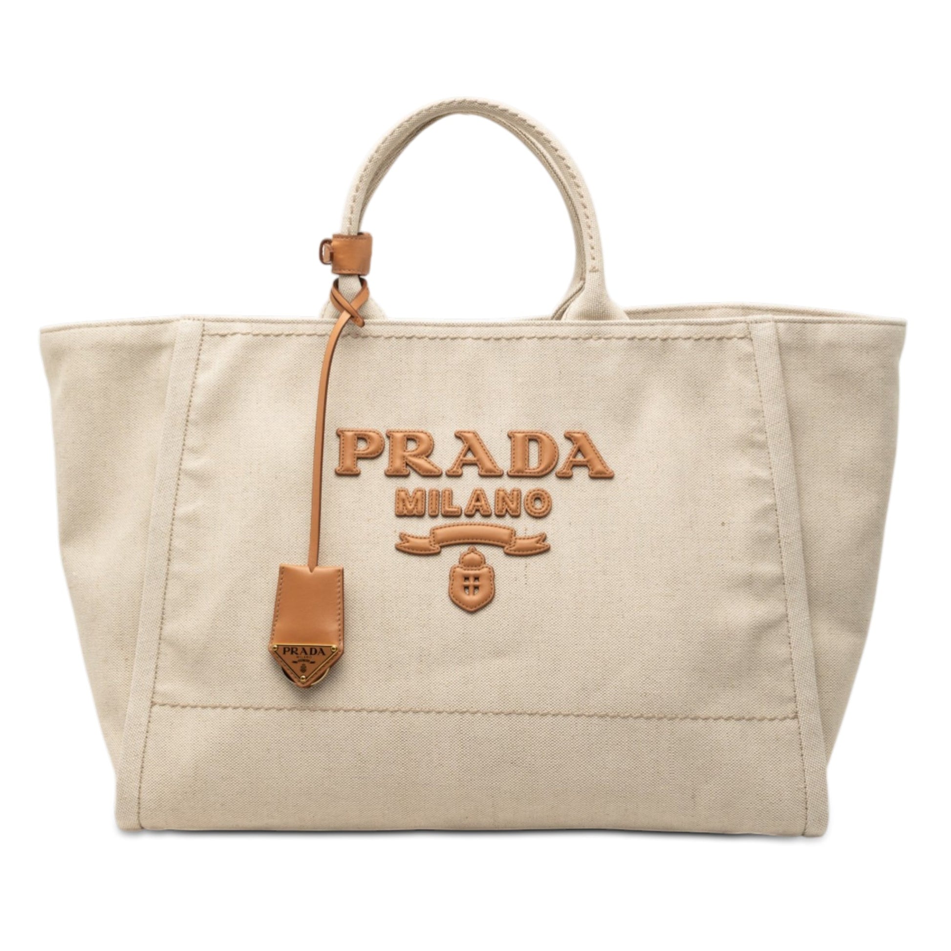 Large Linen and Vitello Logo Tote
