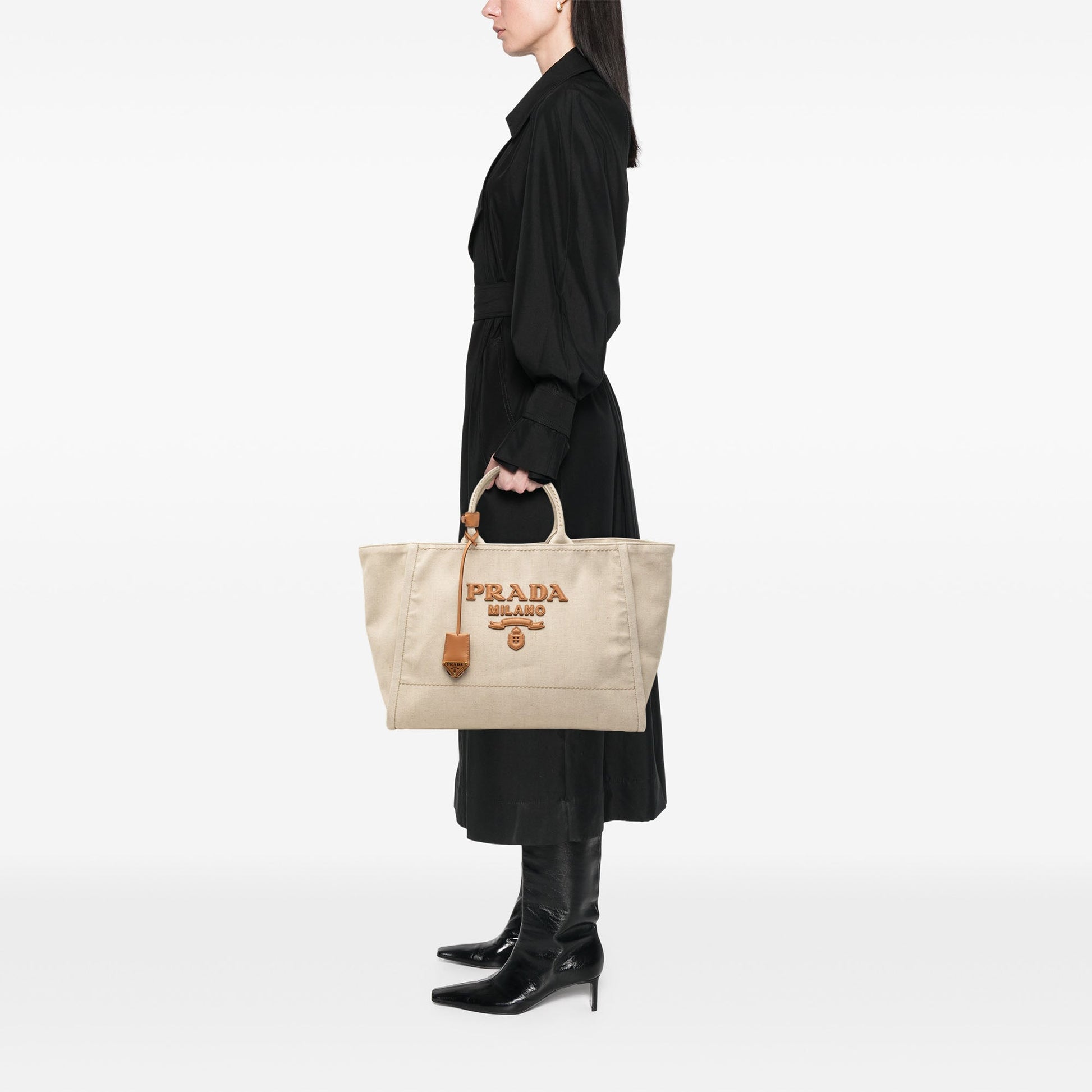 Large Linen and Vitello Logo Tote
