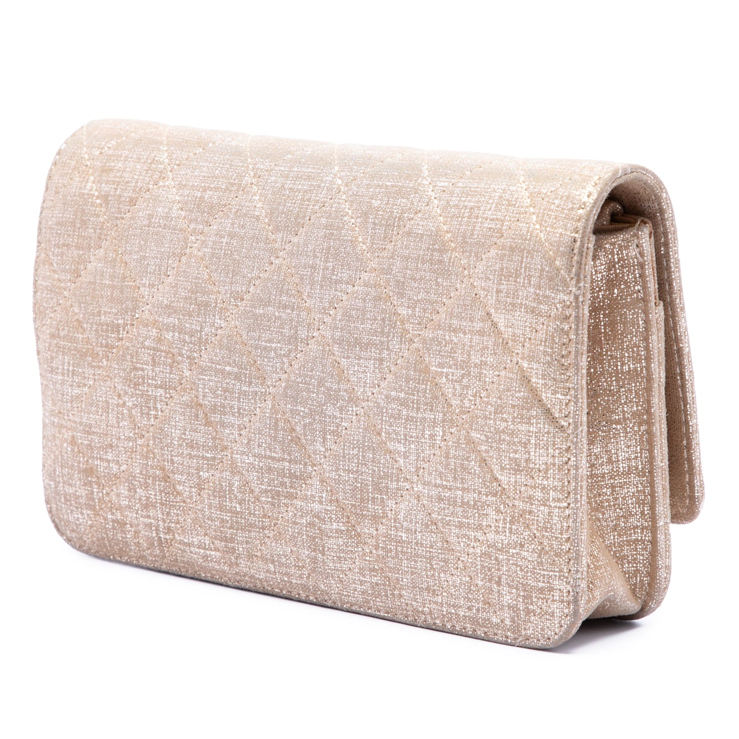 Chanel CC Quilted Metallic Fabric Wallet On Chain