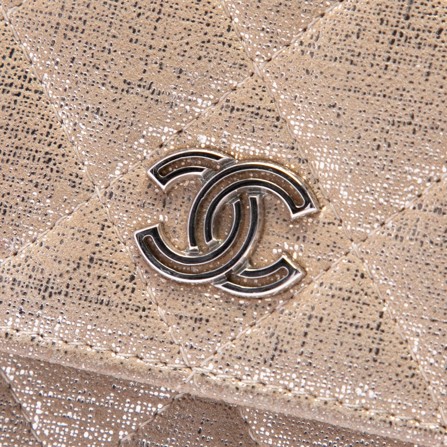 Chanel CC Quilted Metallic Fabric Wallet On Chain