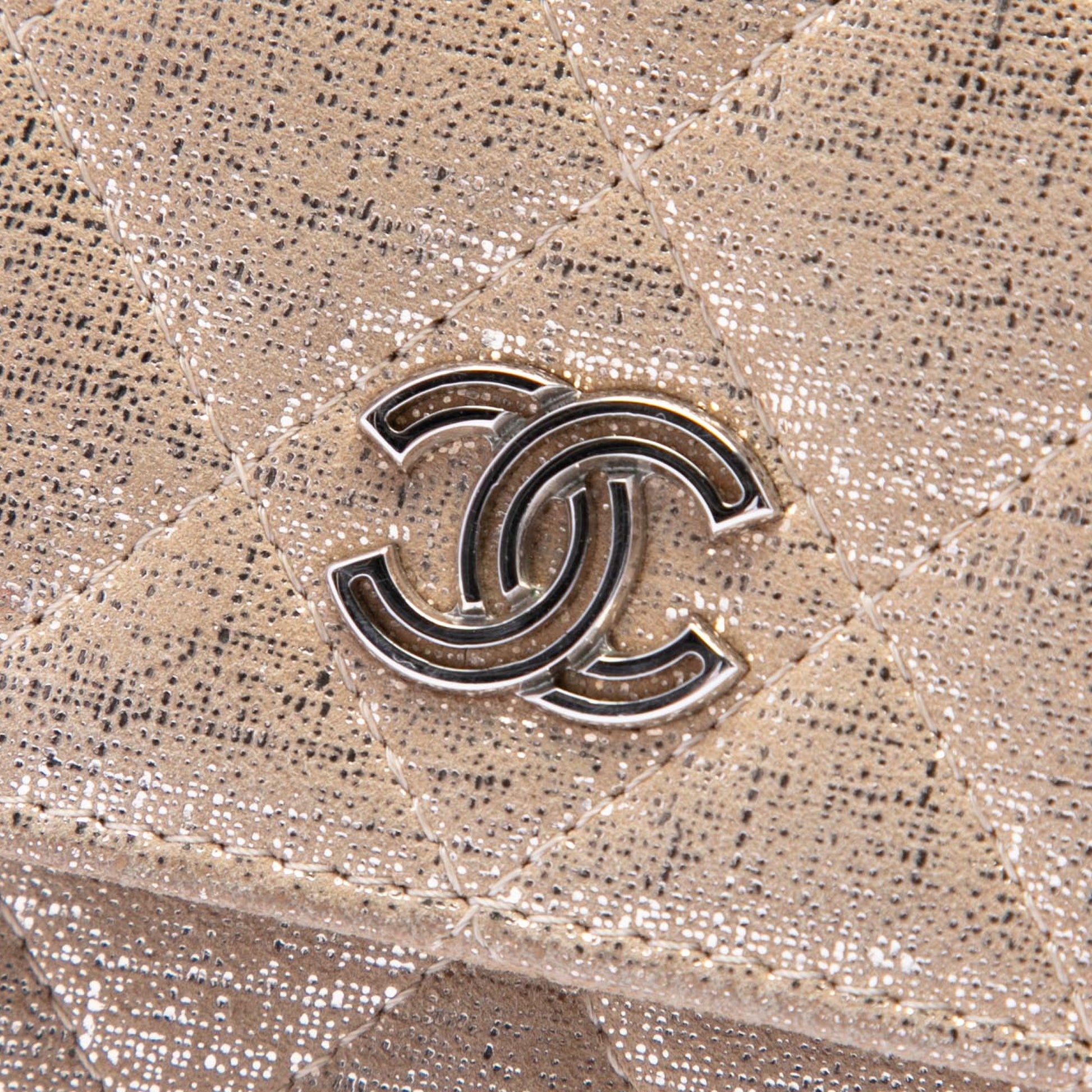 Chanel CC Quilted Metallic Fabric Wallet On Chain
