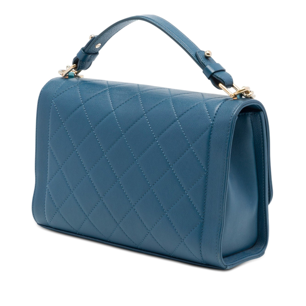 Chanel Medium Quilted Grained Calfskin Label Click Top Handle Flap