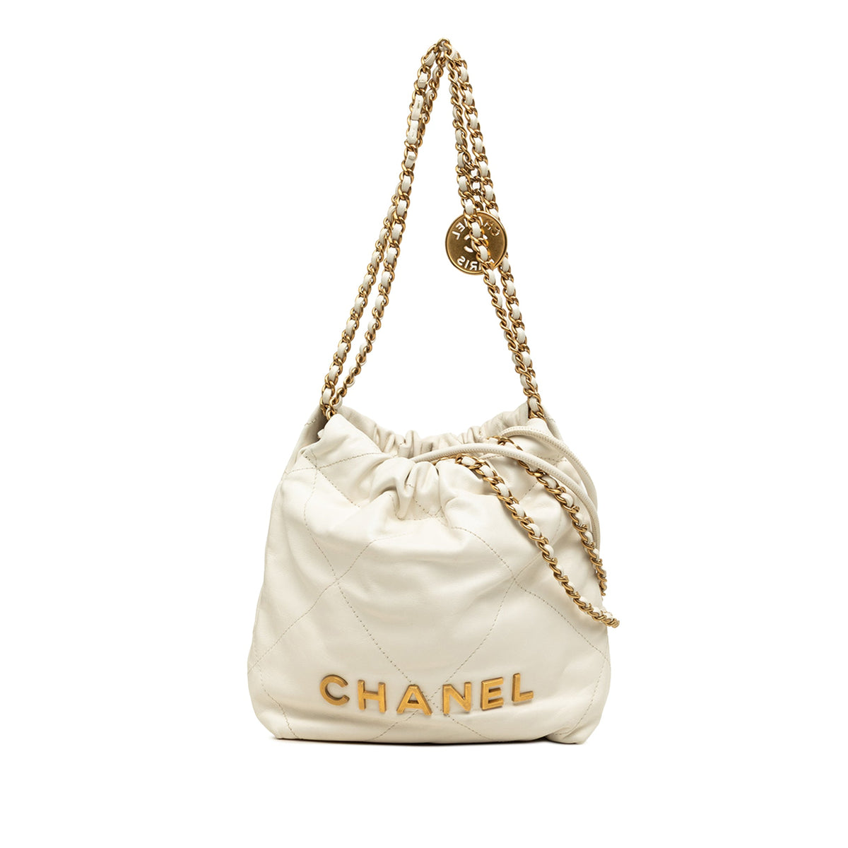 Chanel Mini Shiny Calfskin 22 Hobo — White
