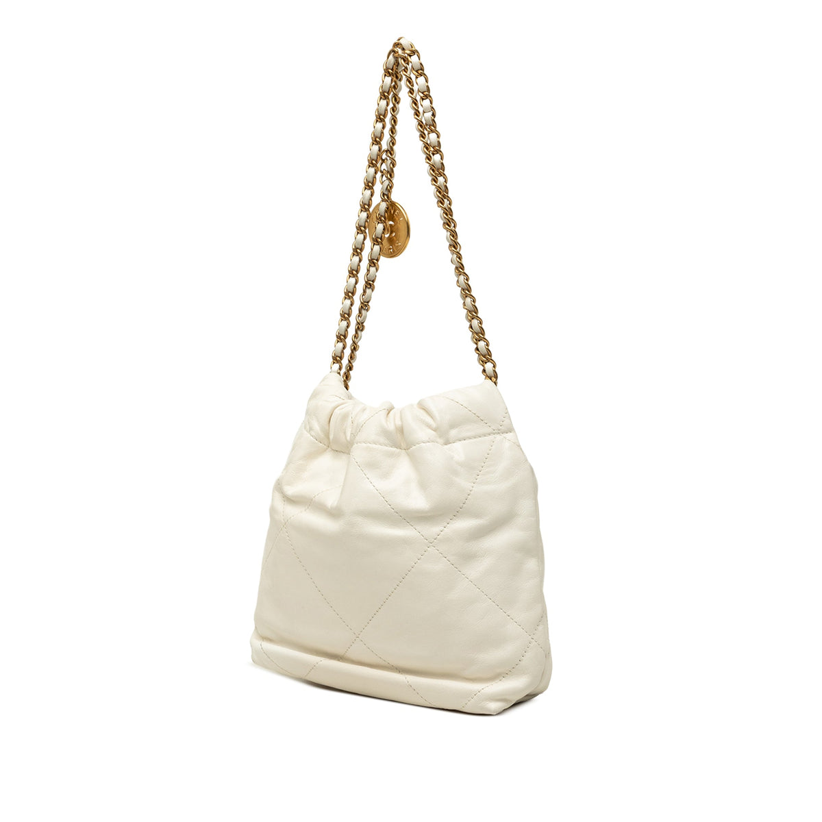 Chanel Mini Shiny Calfskin 22 Hobo — White