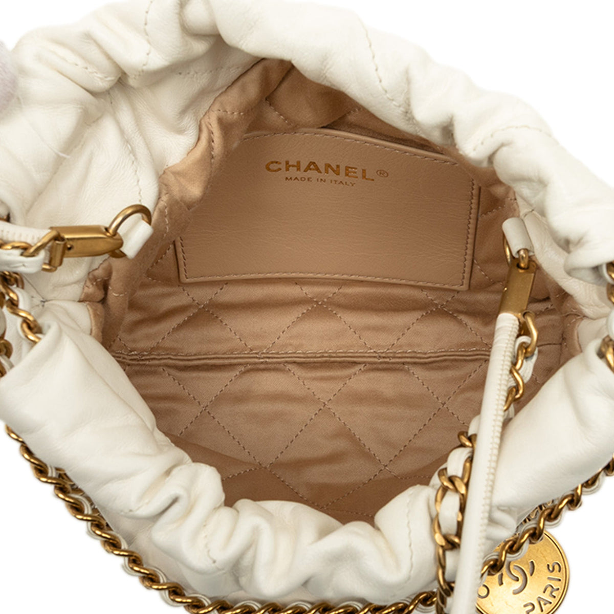 Chanel Mini Shiny Calfskin 22 Hobo — White