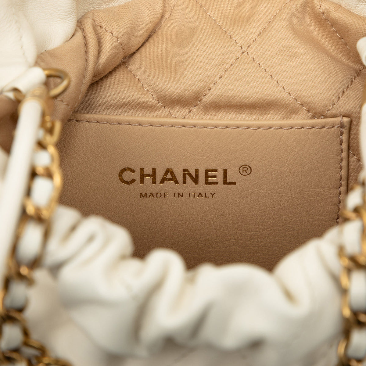 Chanel Mini Shiny Calfskin 22 Hobo — White