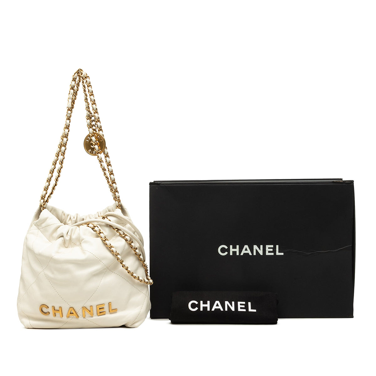 Chanel Mini Shiny Calfskin 22 Hobo — White