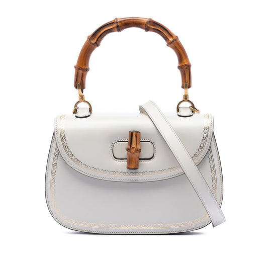 Gucci Calfskin Frame Print Bamboo Top Handle Bag