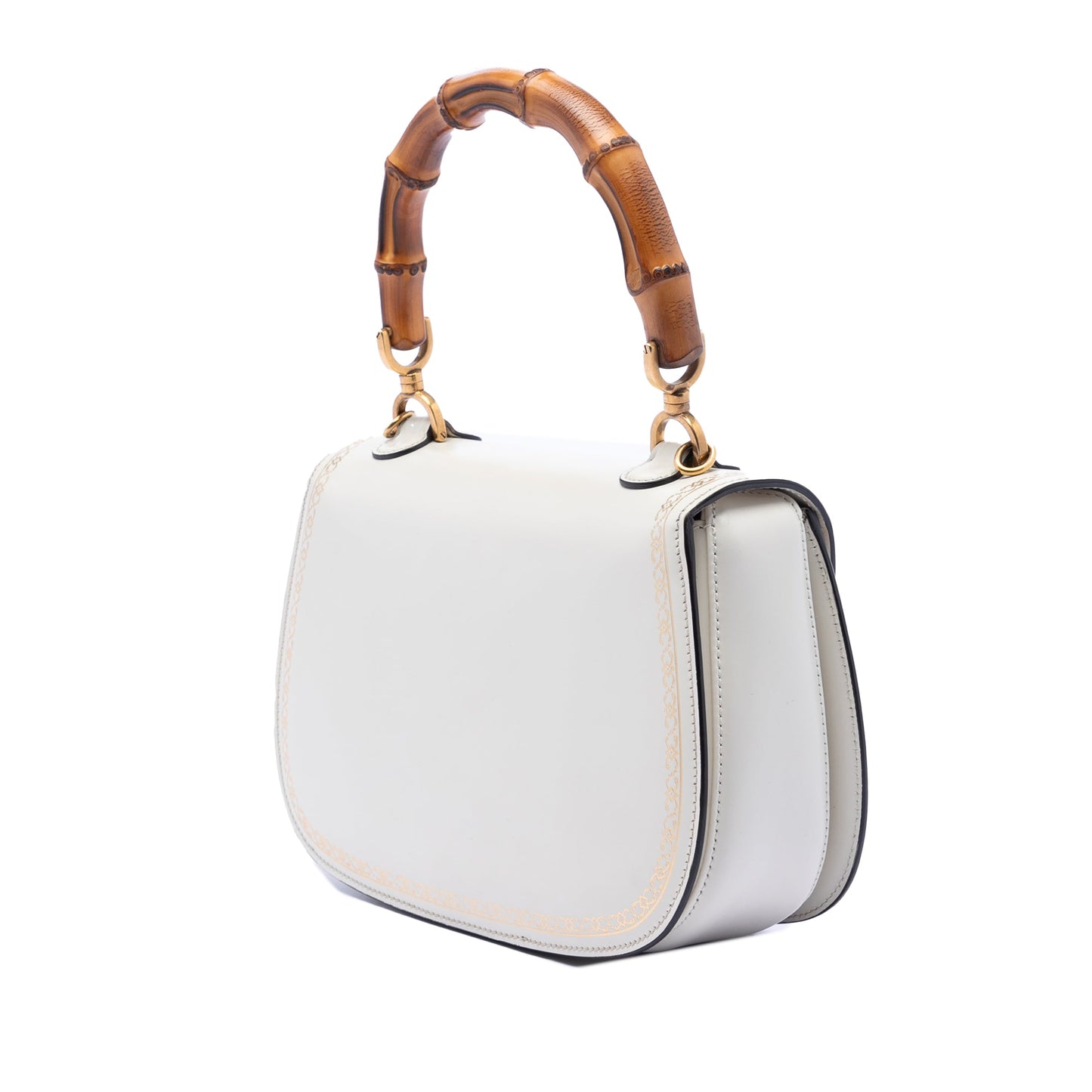 Gucci Calfskin Frame Print Bamboo Top Handle Bag