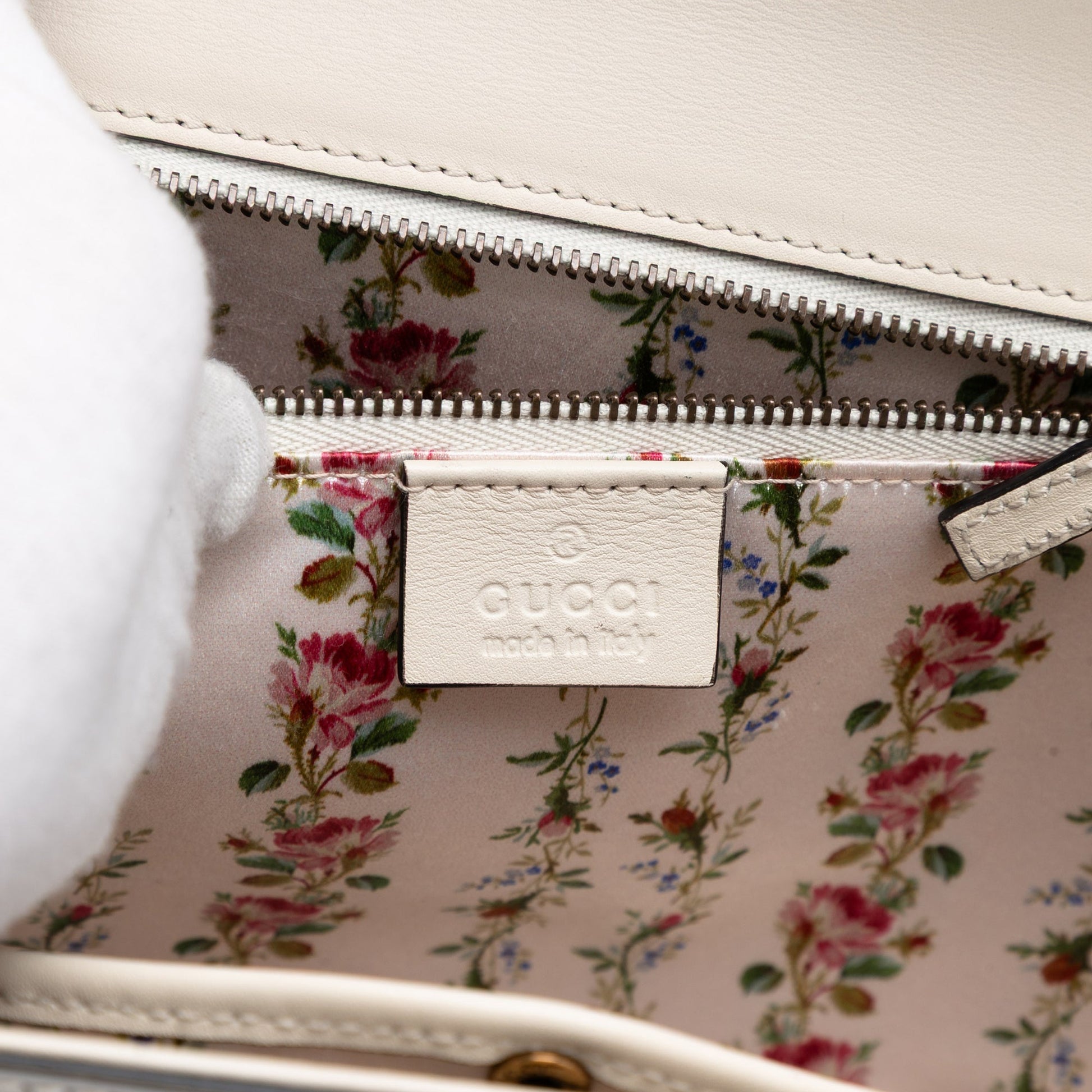 Gucci Calfskin Frame Print Bamboo Top Handle Bag