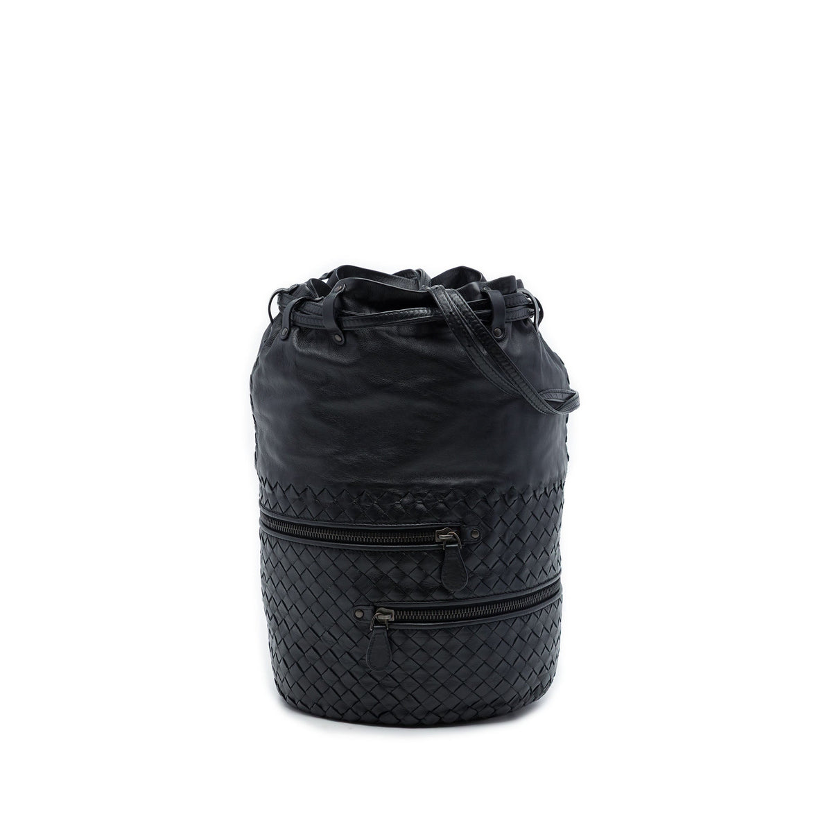 Bottega Veneta Nappa Intrecciato Front Zip Drawstring Bucket Bag