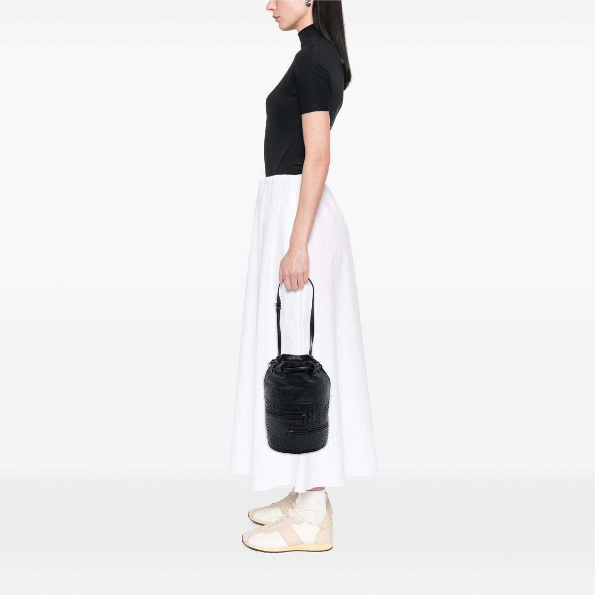 Bottega Veneta Nappa Intrecciato Front Zip Drawstring Bucket Bag