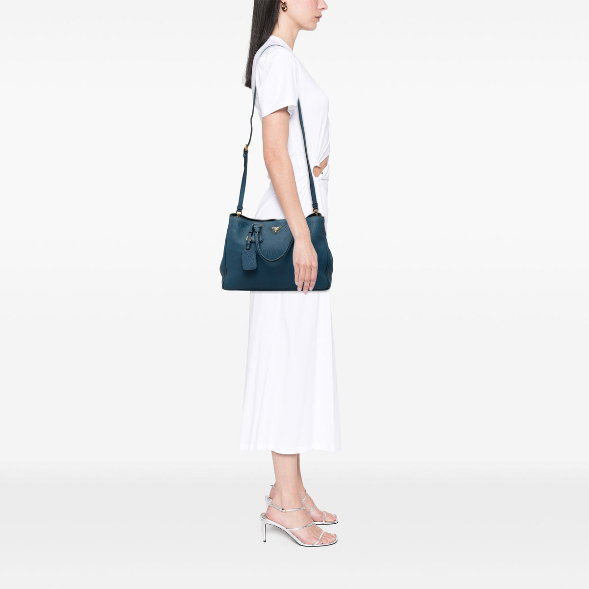 Prada Vitello Daino Open Convertible Tote — Blue
