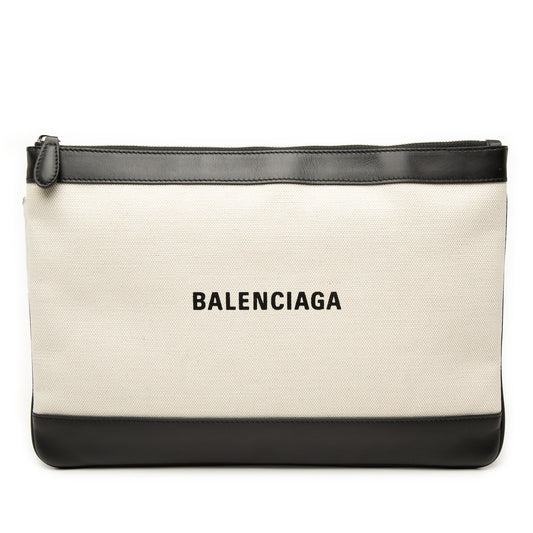 Balenciaga Canvas Navy Clip M Clutch