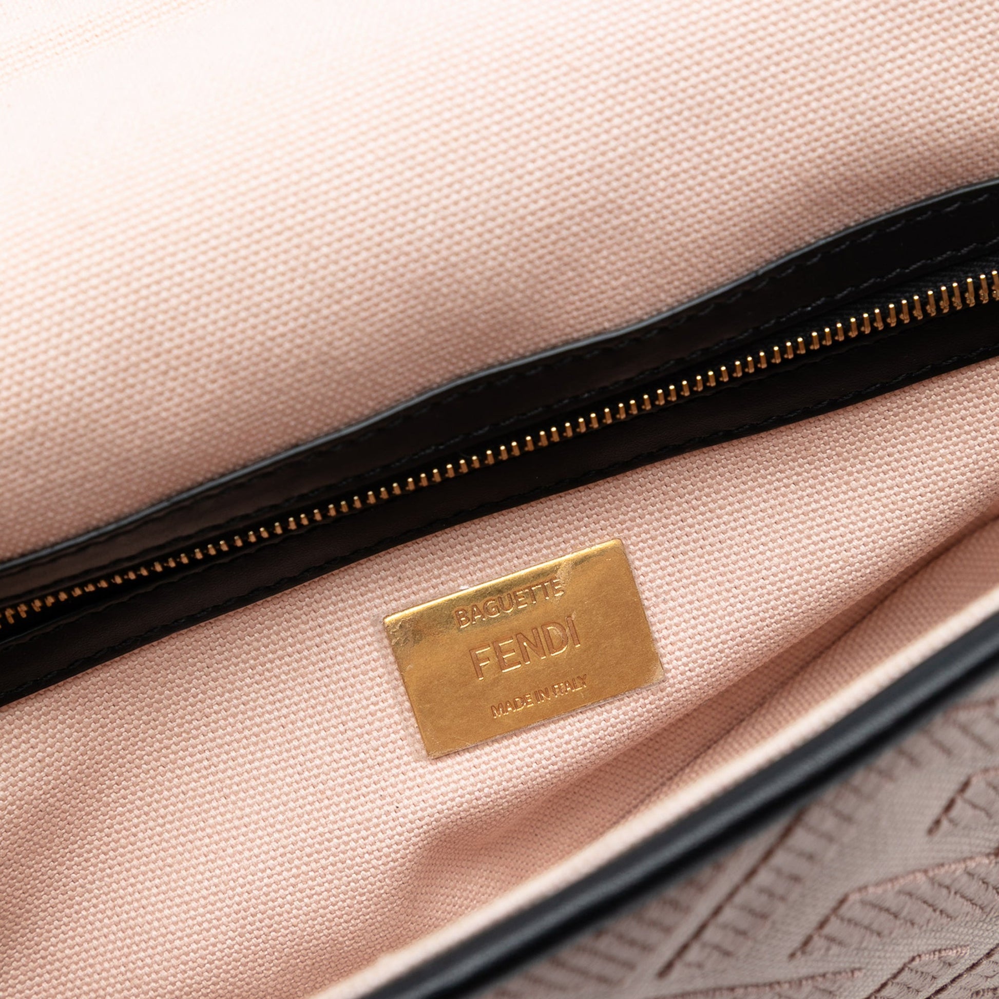 Fendi Zucca Embroidered Canvas Baguette Satchel