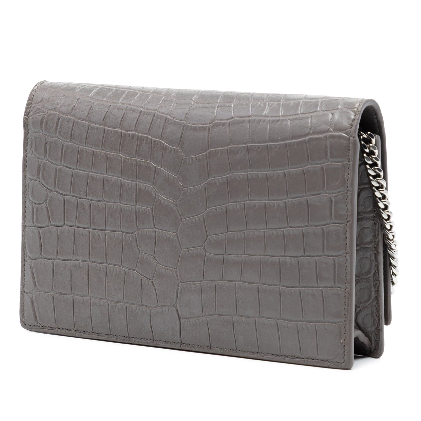Saint Laurent Croc Embossed Leather Monogram Kate Tassel Wallet on Chain