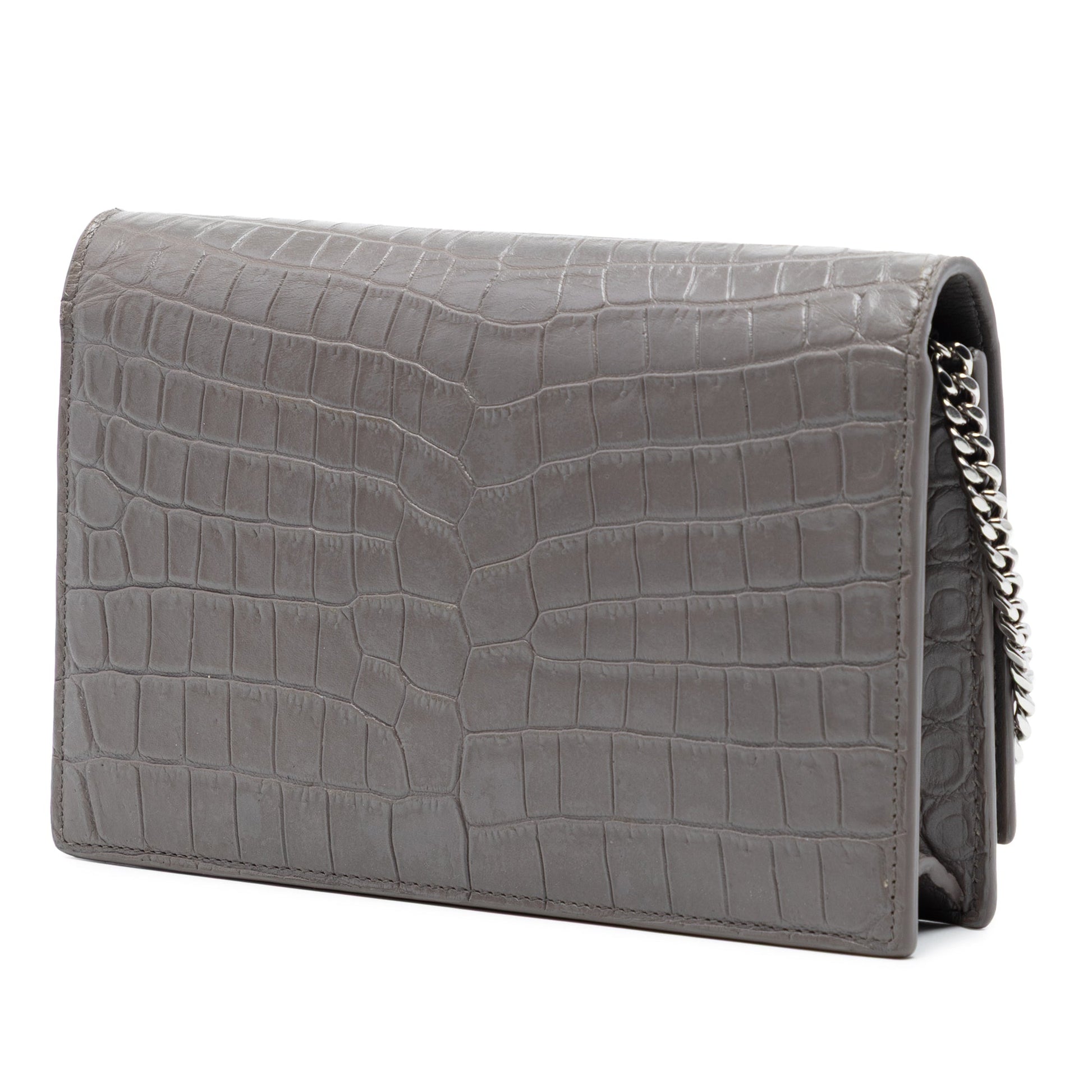 Saint Laurent Croc Embossed Leather Monogram Kate Tassel Wallet on Chain