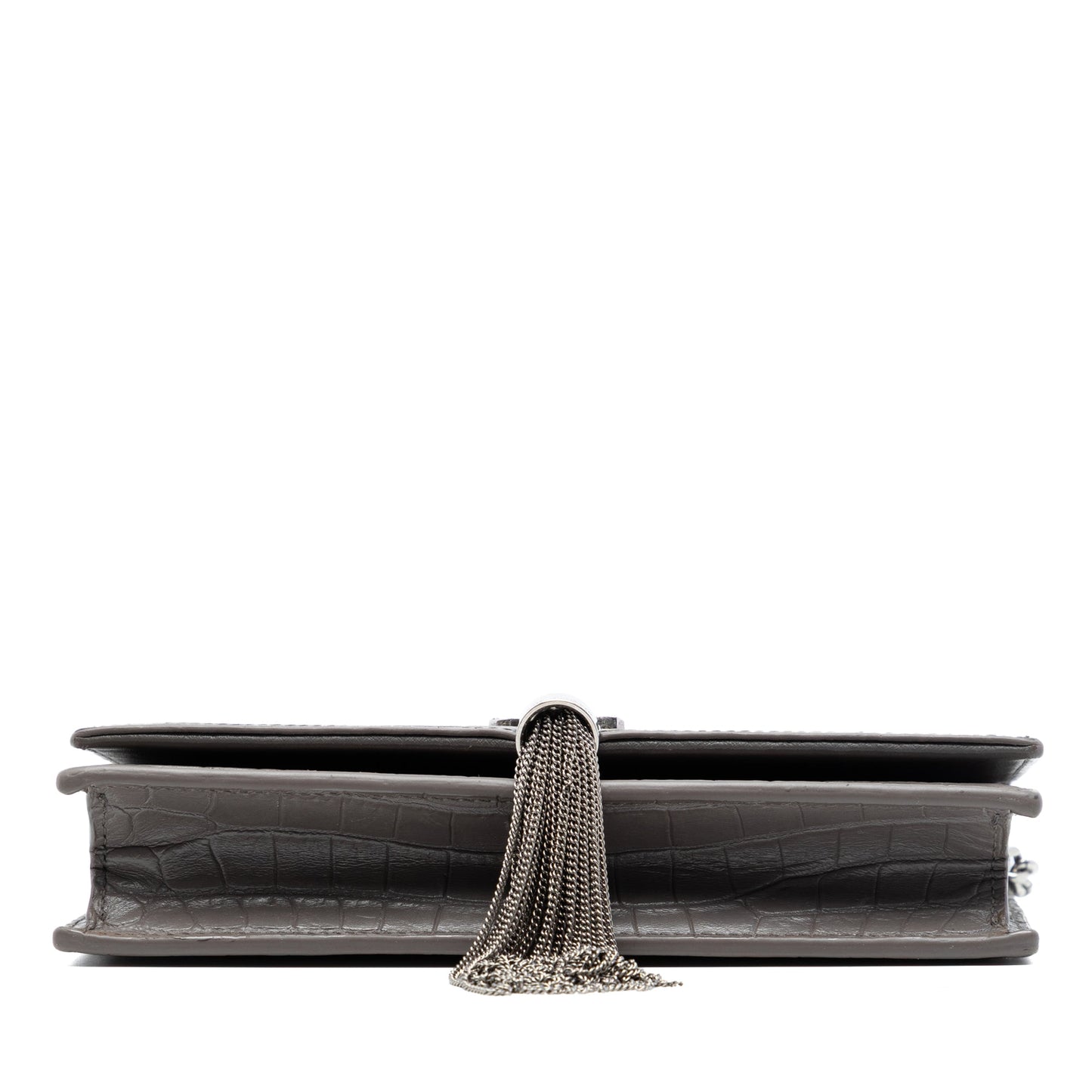 Saint Laurent Croc Embossed Leather Monogram Kate Tassel Wallet on Chain