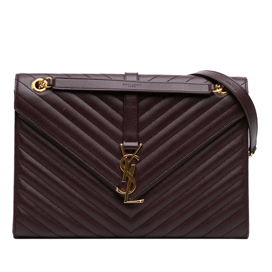 Saint Laurent Large Chevron Grain de Poudre Monogram Envelope Bag