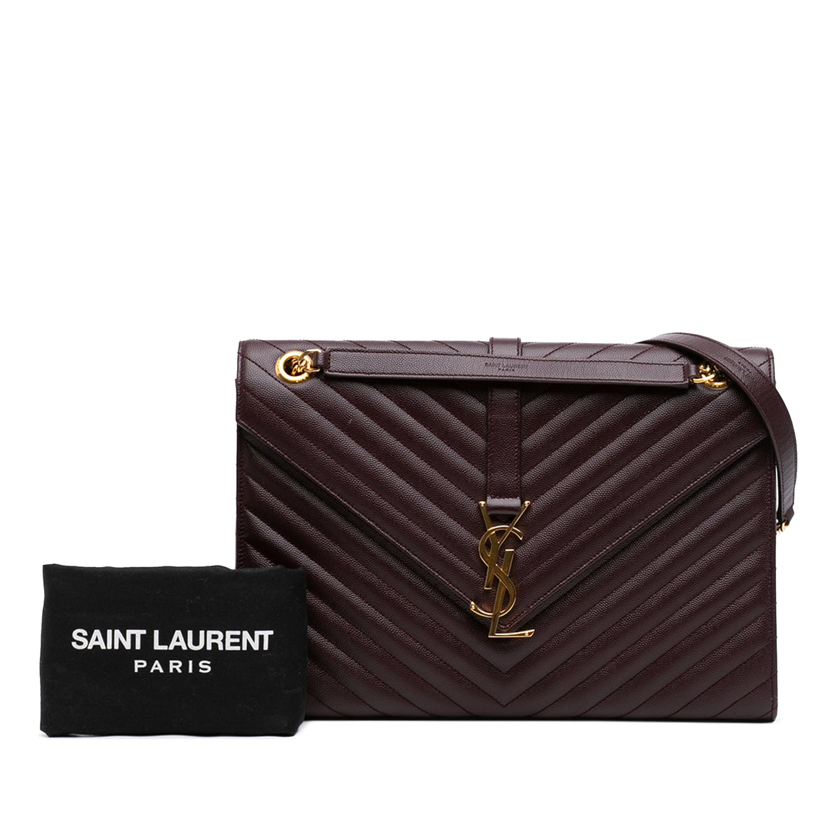Saint Laurent Large Chevron Grain de Poudre Monogram Envelope Bag