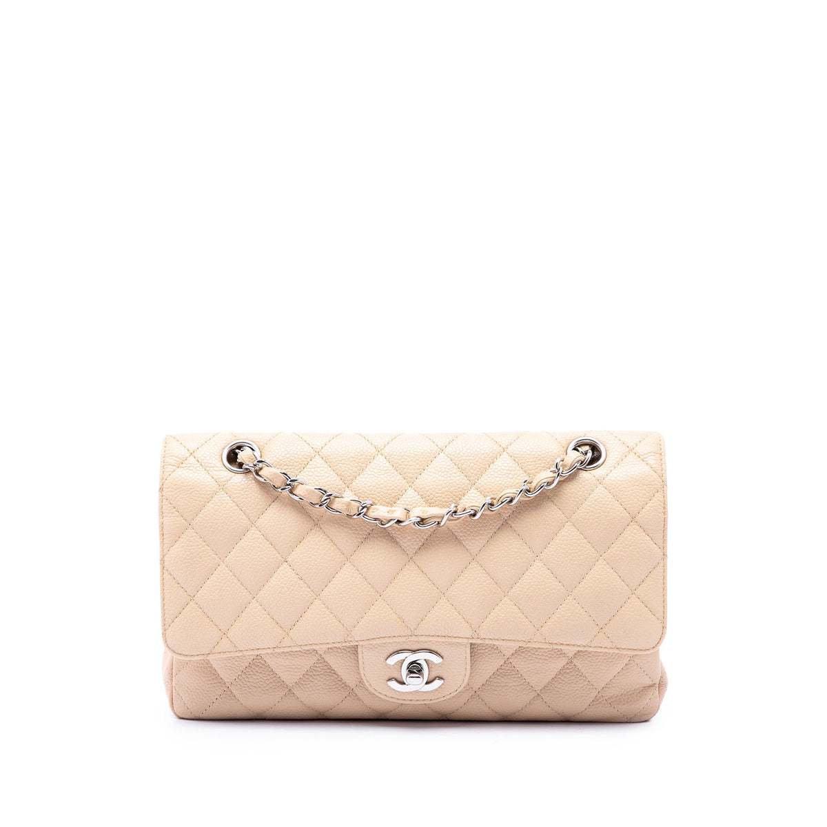 Chanel Medium Classic Caviar Double Flap — Beige