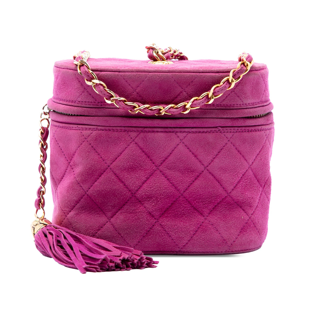 Chanel Quilted Suede Tassel Vanity Bag — Purple