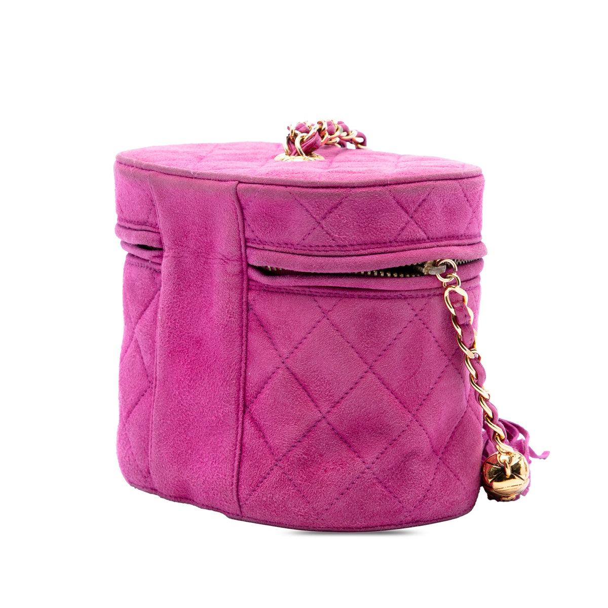 Chanel Quilted Suede Tassel Vanity Bag — Purple