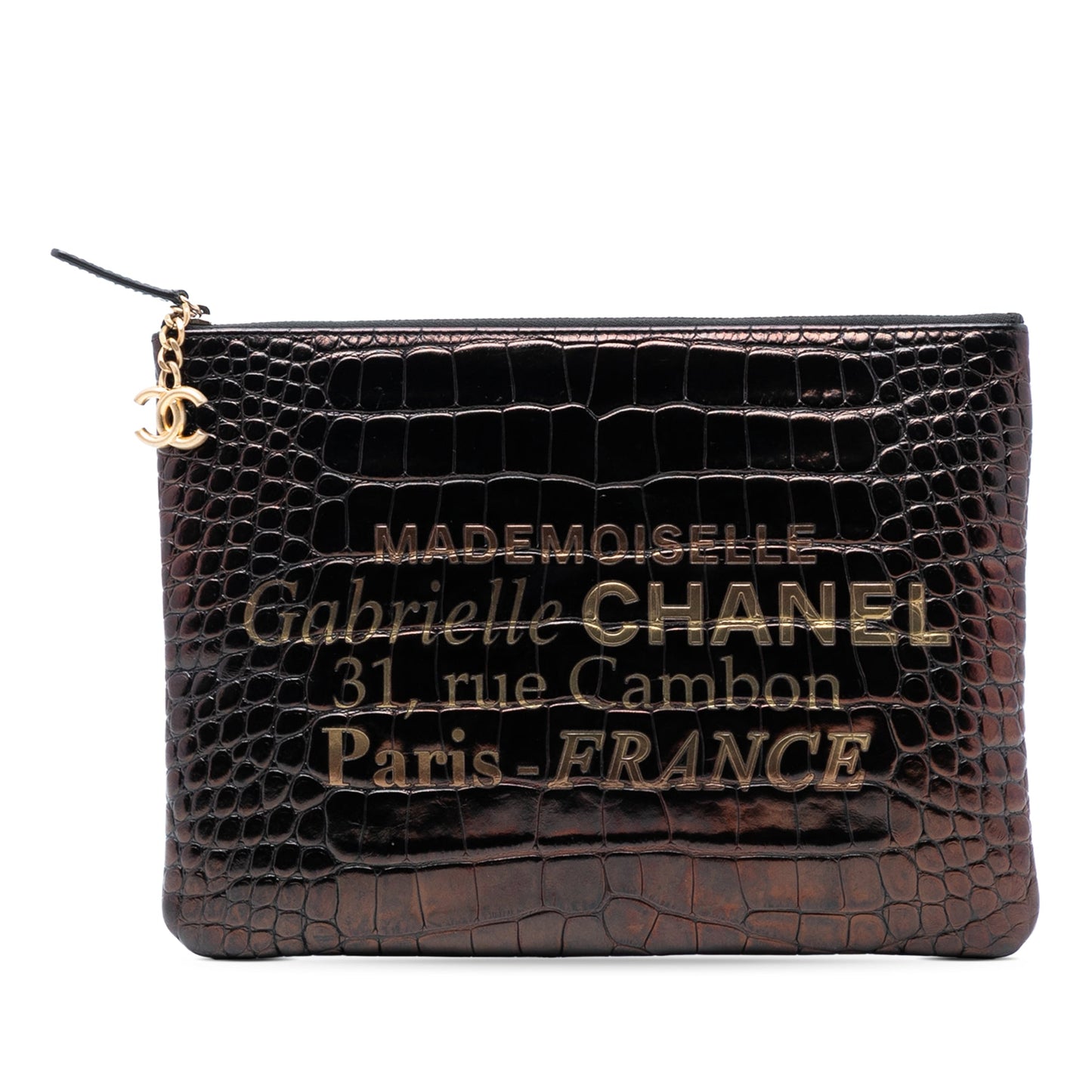 Chanel Medium Croc Embossed Calfskin Mademoiselle Gabrielle Signature Pouch