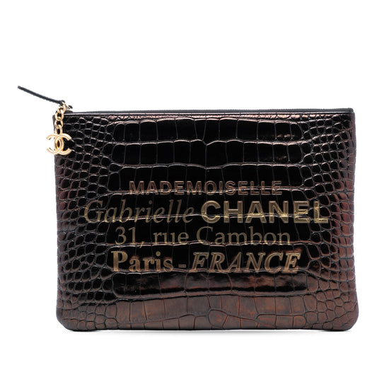 Chanel Medium Croc Embossed Calfskin Mademoiselle Gabrielle Signature Pouch