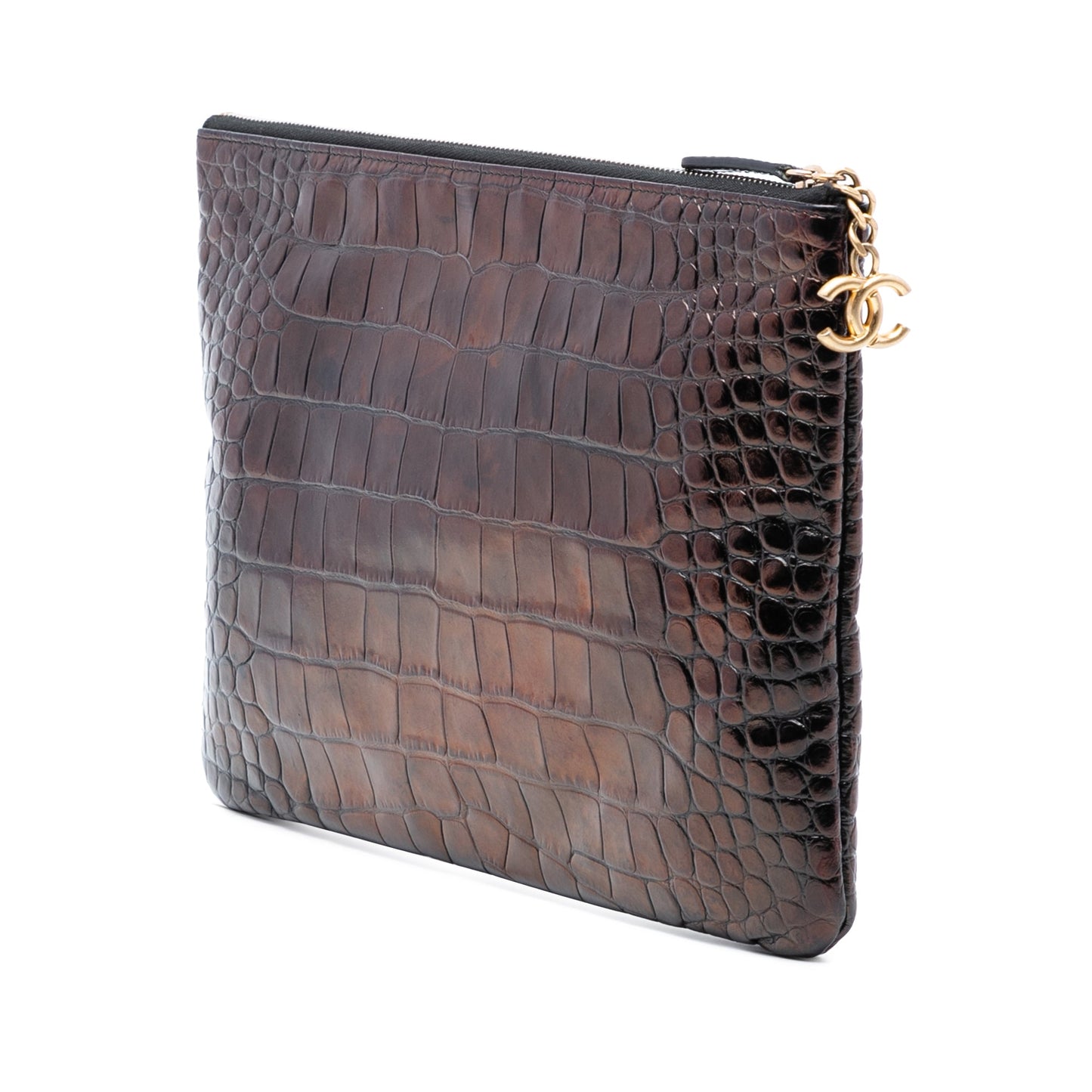 Chanel Medium Croc Embossed Calfskin Mademoiselle Gabrielle Signature Pouch