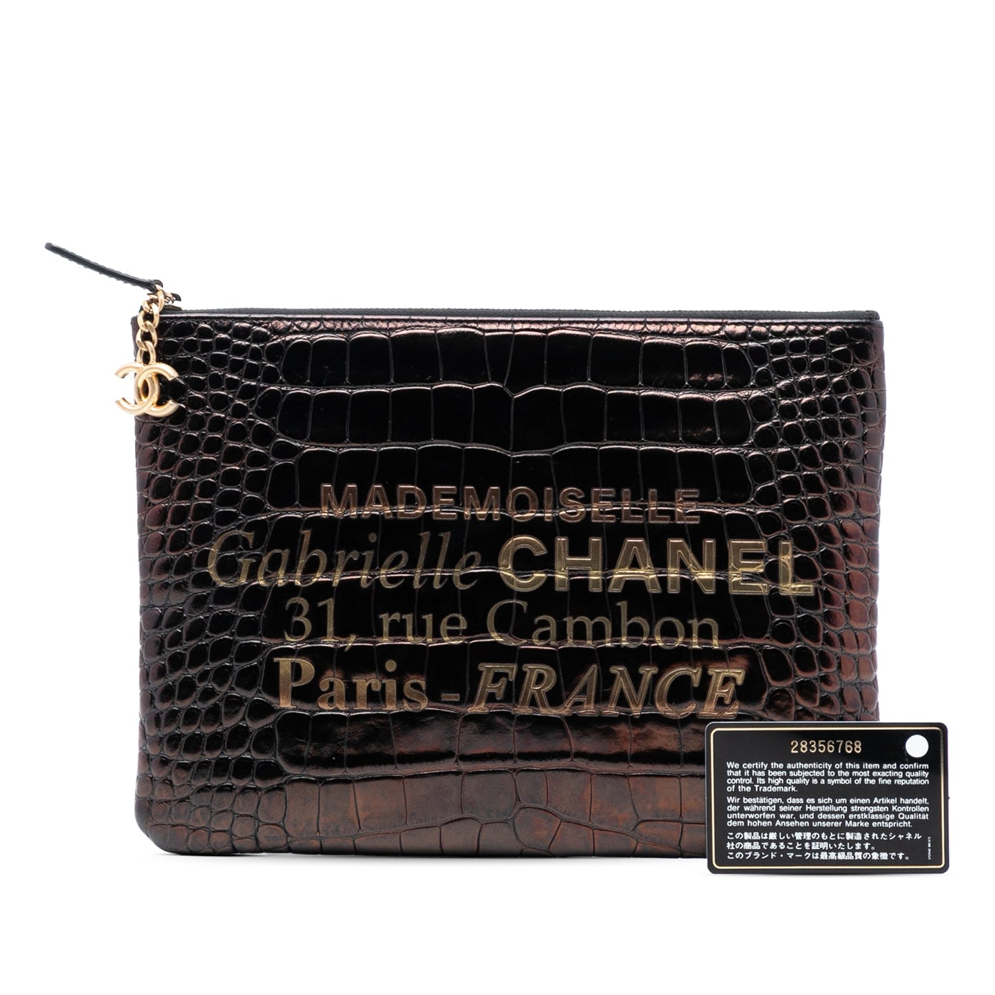 Chanel Medium Croc Embossed Calfskin Mademoiselle Gabrielle Signature Pouch