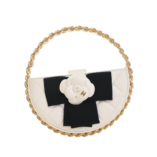 Chanel Mini Lambskin Round Camellia Clutch