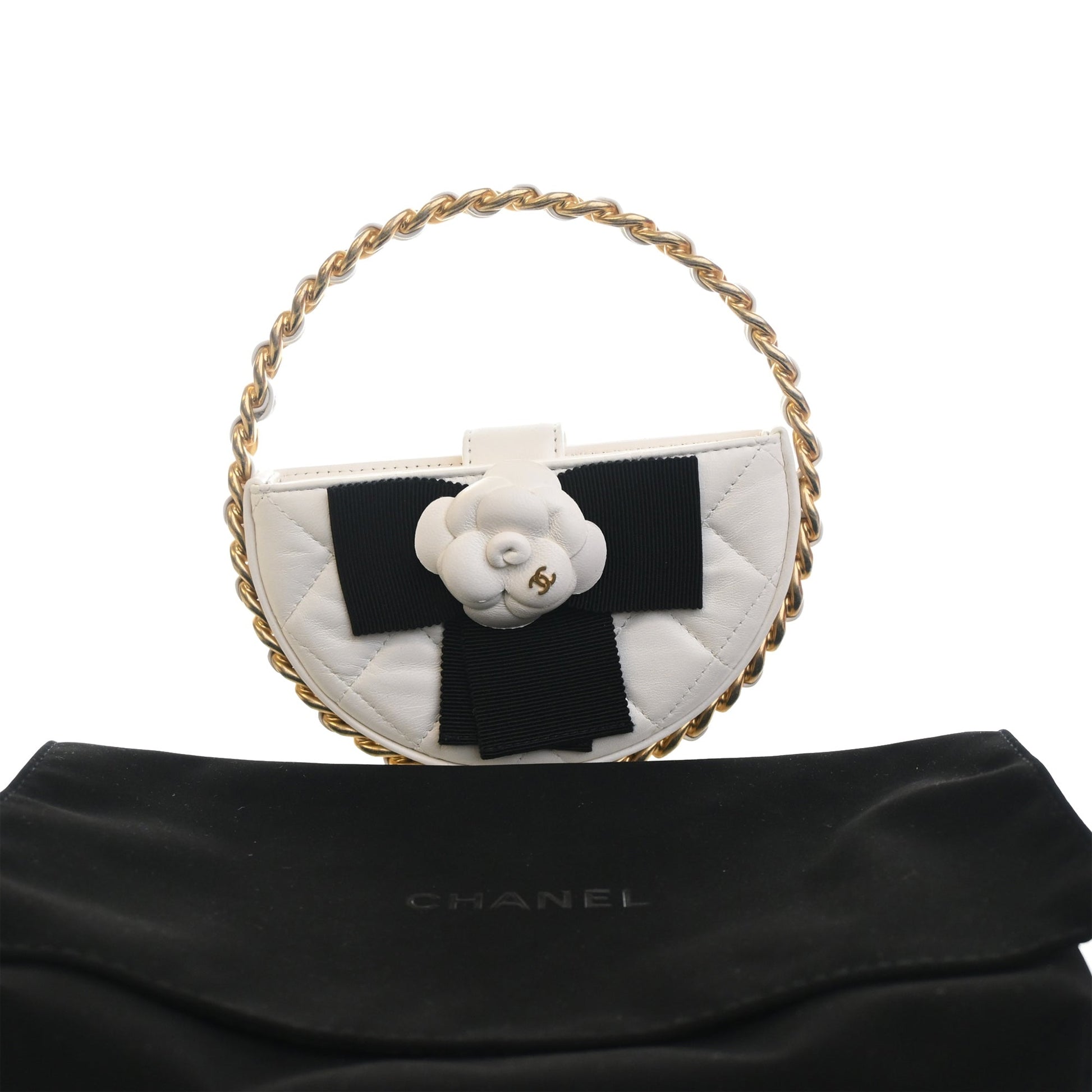 Chanel Mini Lambskin Round Camellia Clutch
