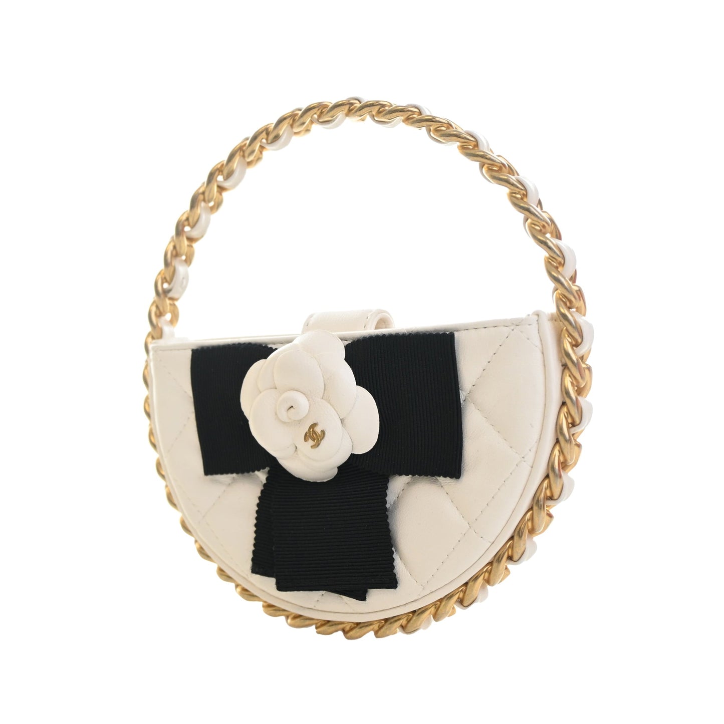 Chanel Mini Lambskin Round Camellia Clutch