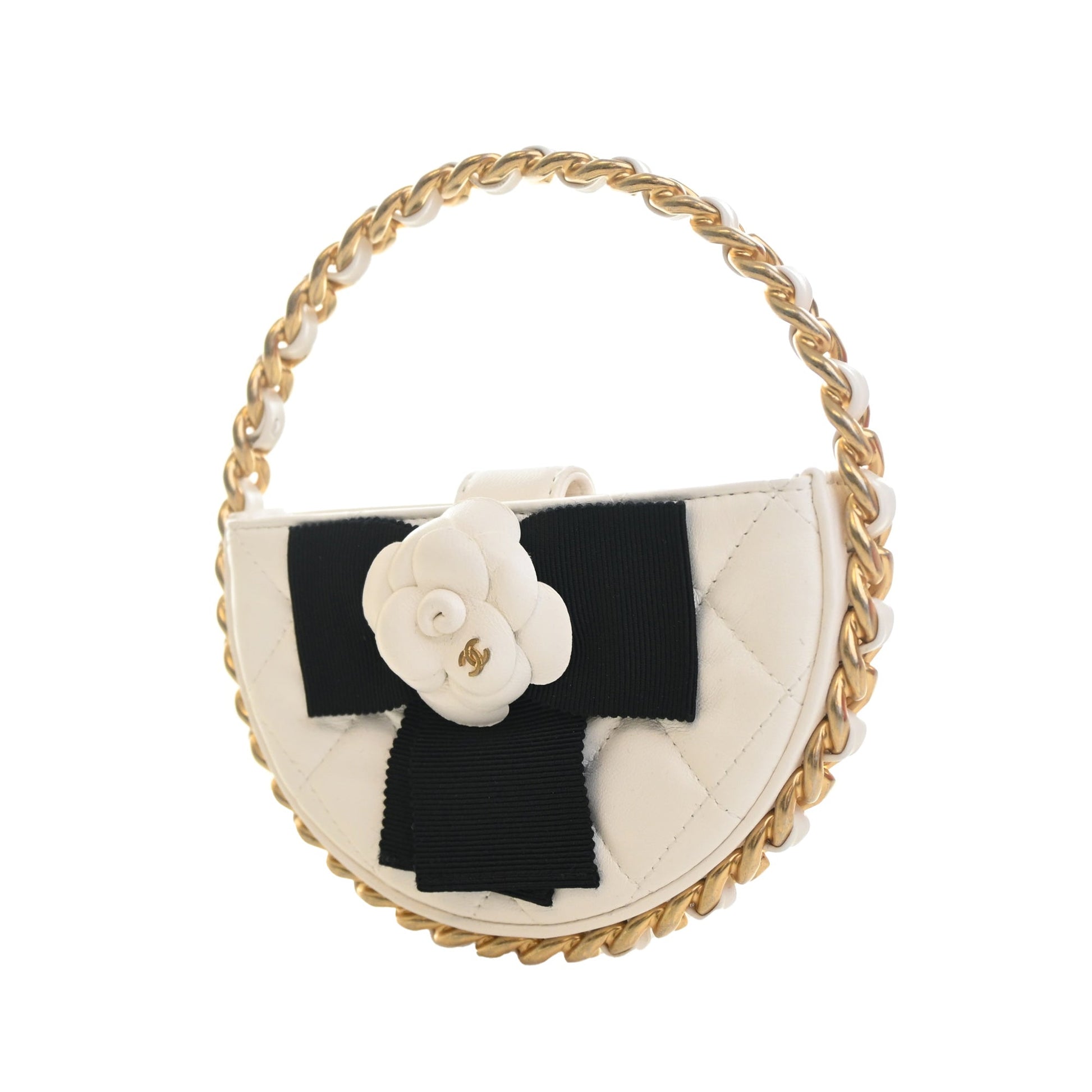 Chanel Mini Lambskin Round Camellia Clutch