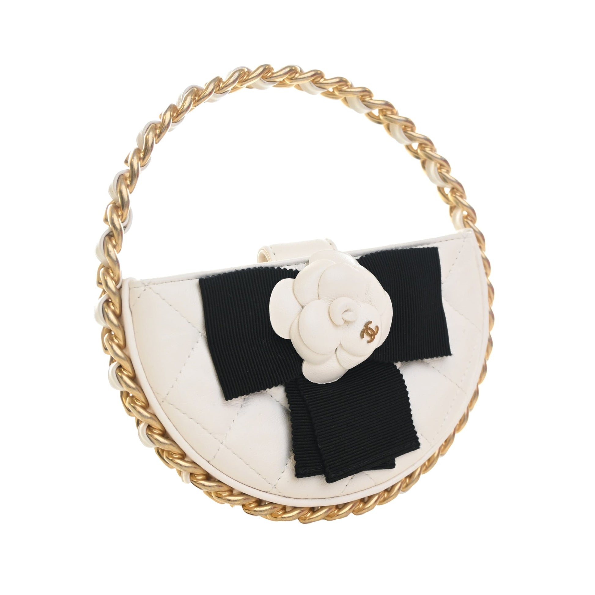 Chanel Mini Lambskin Round Camellia Clutch